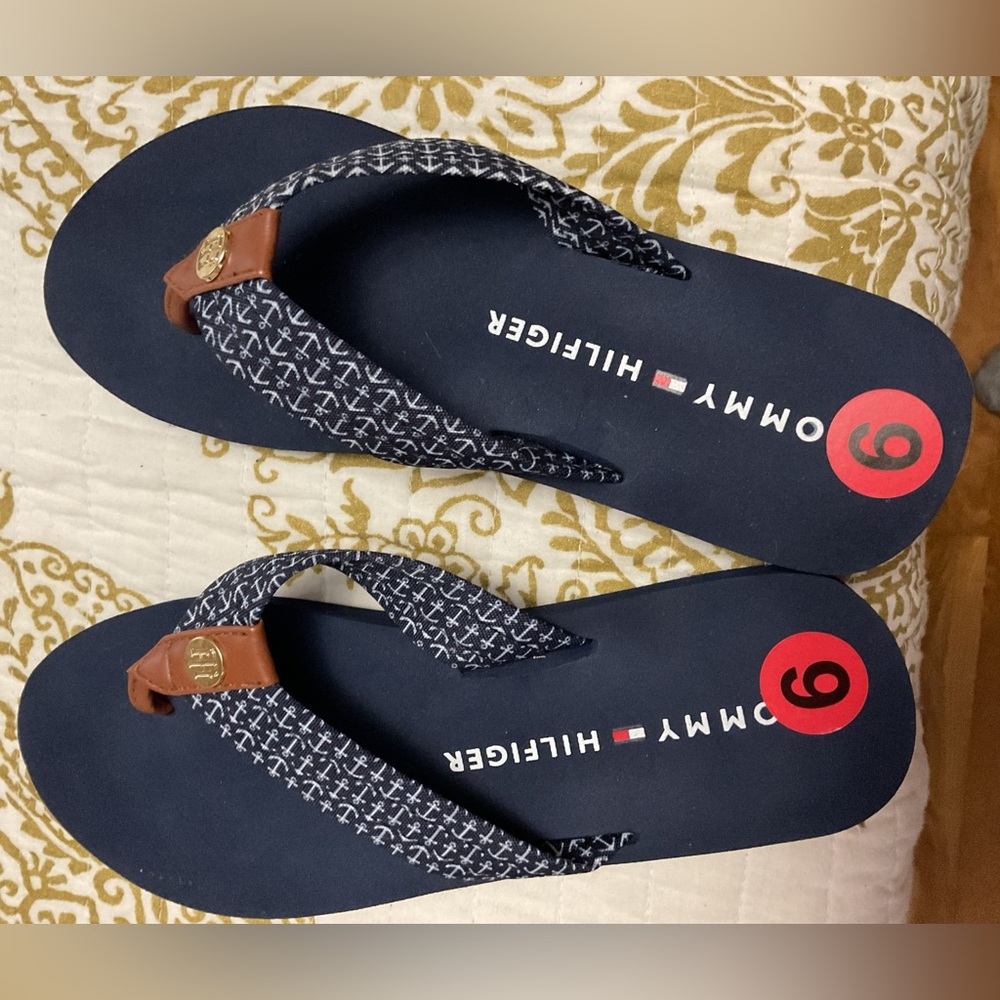Tommy Hilfiger Black and Red Flip Flops